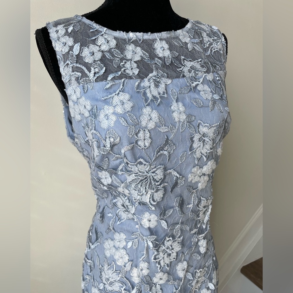 Elegant Carolina Blue sequined Floral embellished Dress - Picture 3 of 7